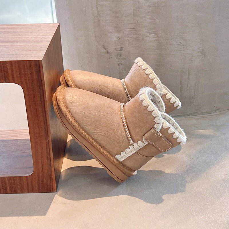 Children's snow boots girls non-slip waterproof winter thickened velvet warm short boots children's cotton shoes boys' cotton shoes