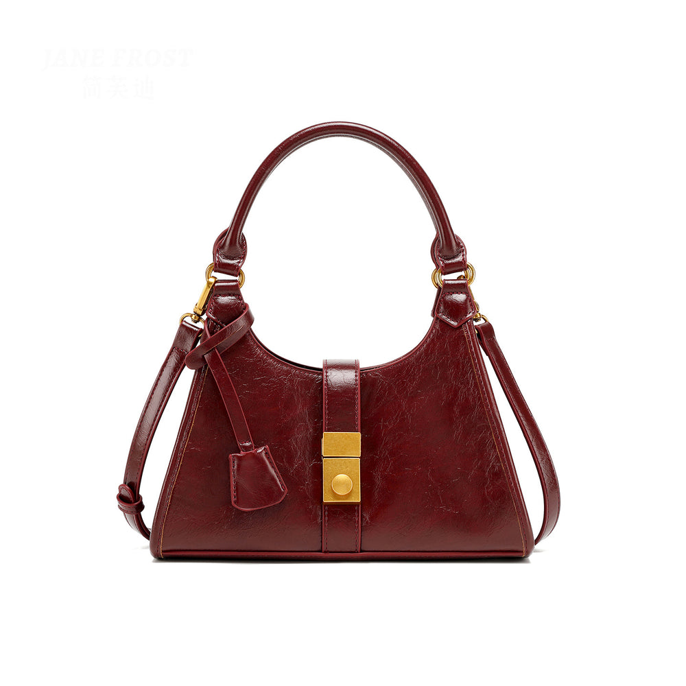 Fashionable 2025 high-end retro oil wax leather bridal wedding bag mother bag daily use satchel underarm bag