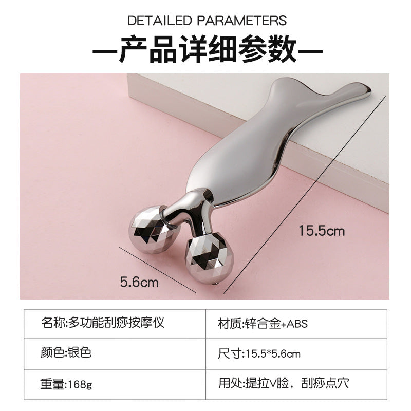 Manufacturer's 3d roller massager, facial lifting and firming v-face beauty massage stick, handheld metal scraping instrument