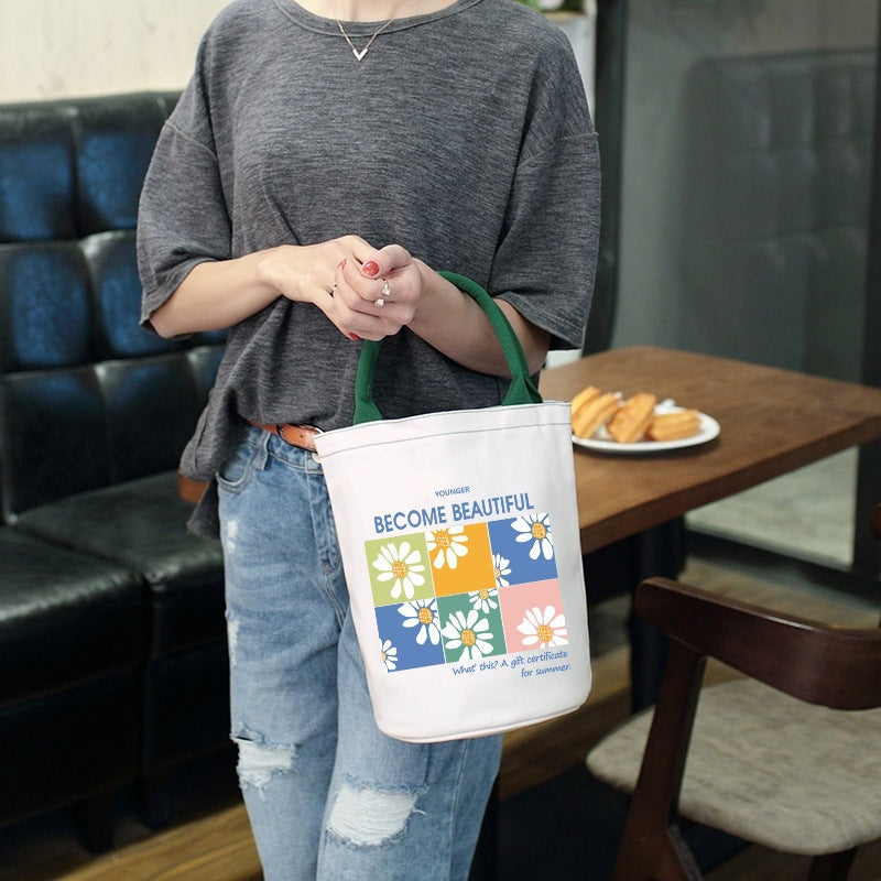 Japanese lunch box bag thermal insulation bento handbag student with meal waterproof office worker meal bag large capacity canvas bag