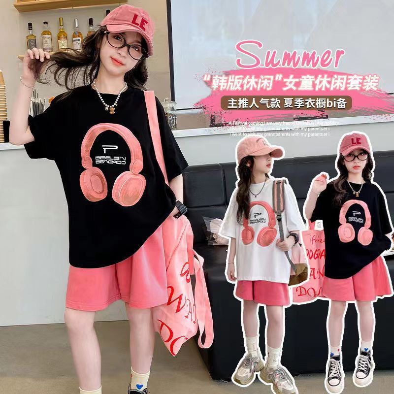 Girls' summer short-sleeve t-shirt and casual shorts two-piece set - new  collection for girls (sizes for mid-to-large children)