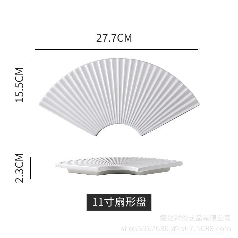 11inch fan-shaped plate set - japanese-style sushi plates, solid color retro breakfast ceramic plates, minimalist dishes for home use