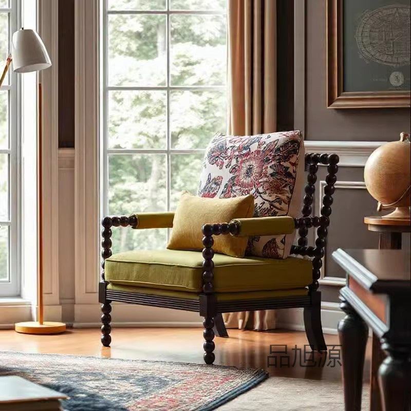American retro pearl chair designer premium single sofa chair American living room solid wood fabric casual tiger chair