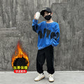 Boys' winter outfit set  new style kids' autumn and winter fashionable sweatshirt baby boy fleece-lined casual tracksuit