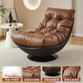 Nordic light luxury single sofa chair - rotatable, designer mid-century modern style genuine leather leisure lazy sofa for living room or balcony