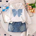 Children's clothing shein cross-border girlsuitwhitesweatshirt+blue skirtsuit