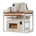 Vintage-style microwave oven shelf with pull-out basket, kitchen countertop organizer, rice cooker desktop storage rack