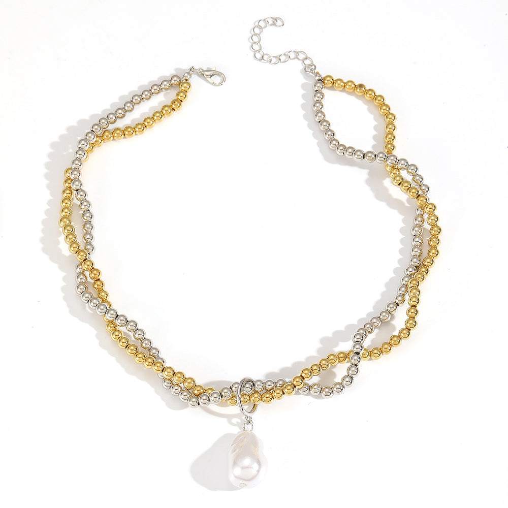 European and american cross-border retro minimalist faux pearl teardrop pendant necklace - unique design round beaded wrap choker