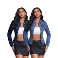 Spring autum cross-border  fashionfashionretro american street ladies denim long sleevesoutwear lapel flap pocket pants