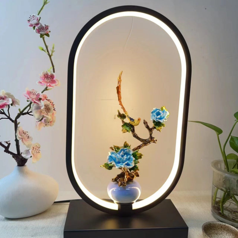 New chinoiserie table lamp bedroom bedside lamp zen ornaments wedding girl lotus creative gift home remote control lotus