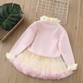 Korean style girls' fall/winter new collection: ruffle-trimmed sweater cardigan & fluffy tutu skirt two-piece set