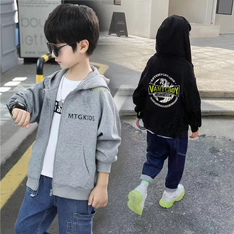 Boys' fleece-lined hoodie jacket - new autumn collection - outerwear for older boys and teens - winter apparel - student baseball jacket cardigan
