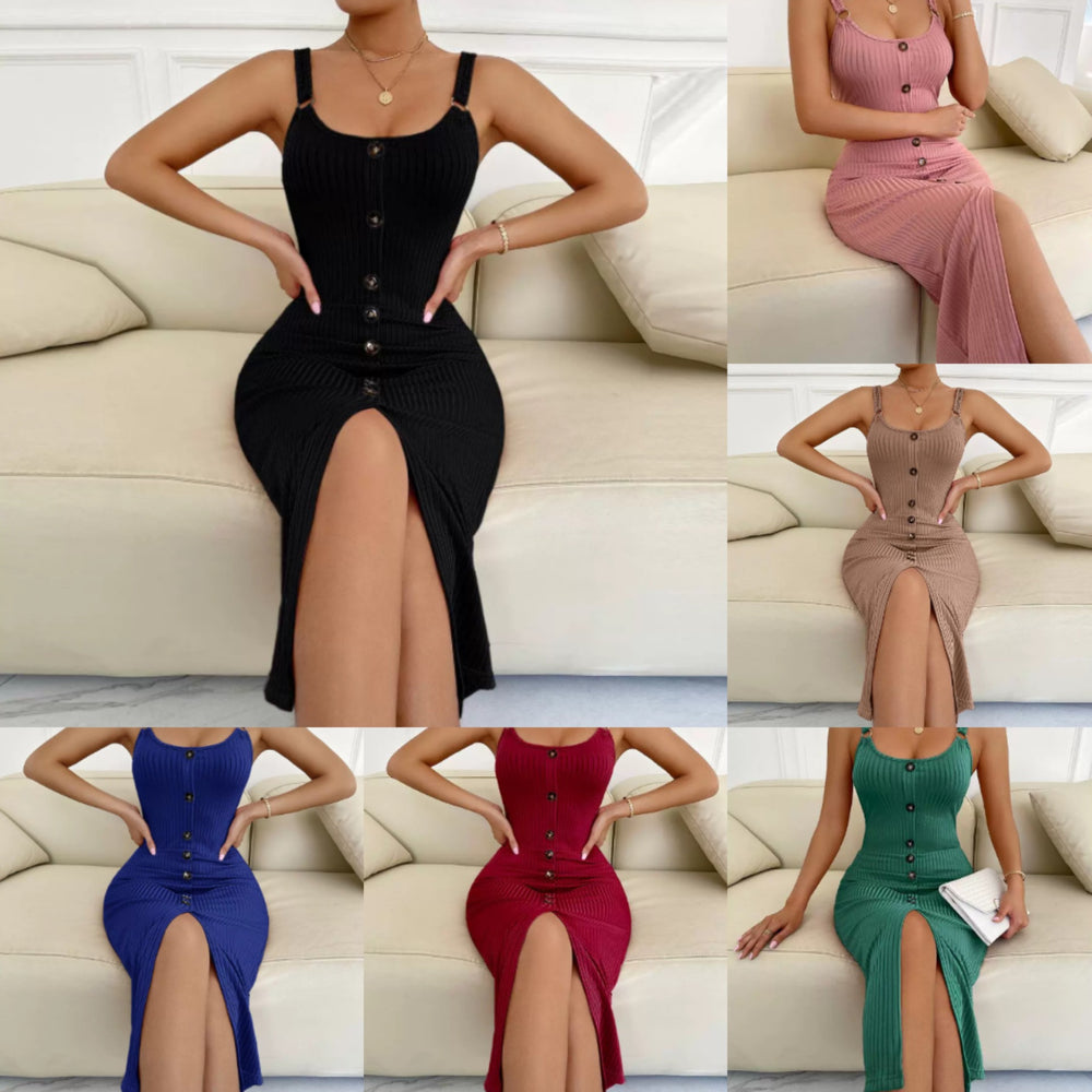 2025 summer european and american amazon independent station suspender dress silmsexyknitting slit one step skirt