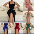 2025 summer european and american amazon independent station suspender dress silmsexyknitting slit one step skirt
