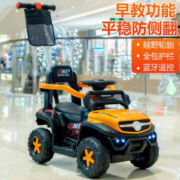 Children's electric four-wheel cart, boys and girls can sit on large rechargeable battery trolley, stroller remote control toy