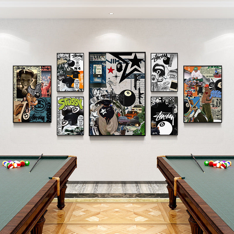 Black eight-ball billiard hall hanging picture billiard room club wall decoration painting creative graffiti trend chess and card club painting