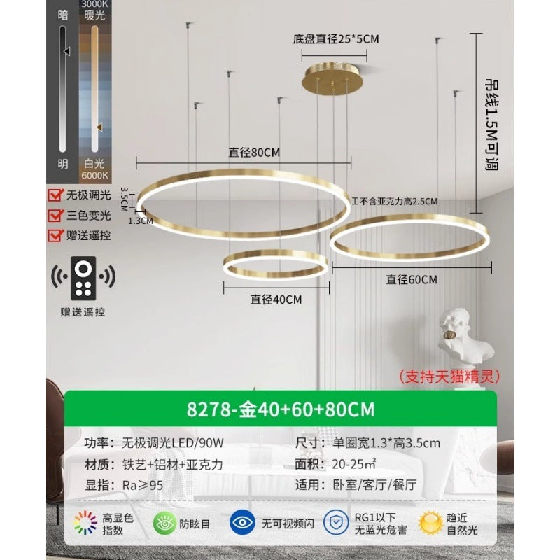 Circle of Light Living Room Chandelier French Postmodern Simple Light Luxury Dining Room Light Duplex Circle Hall Lighting 1