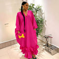 African-inspired new party dress: v-neck batwing sleeve robe with pocket and bow detail