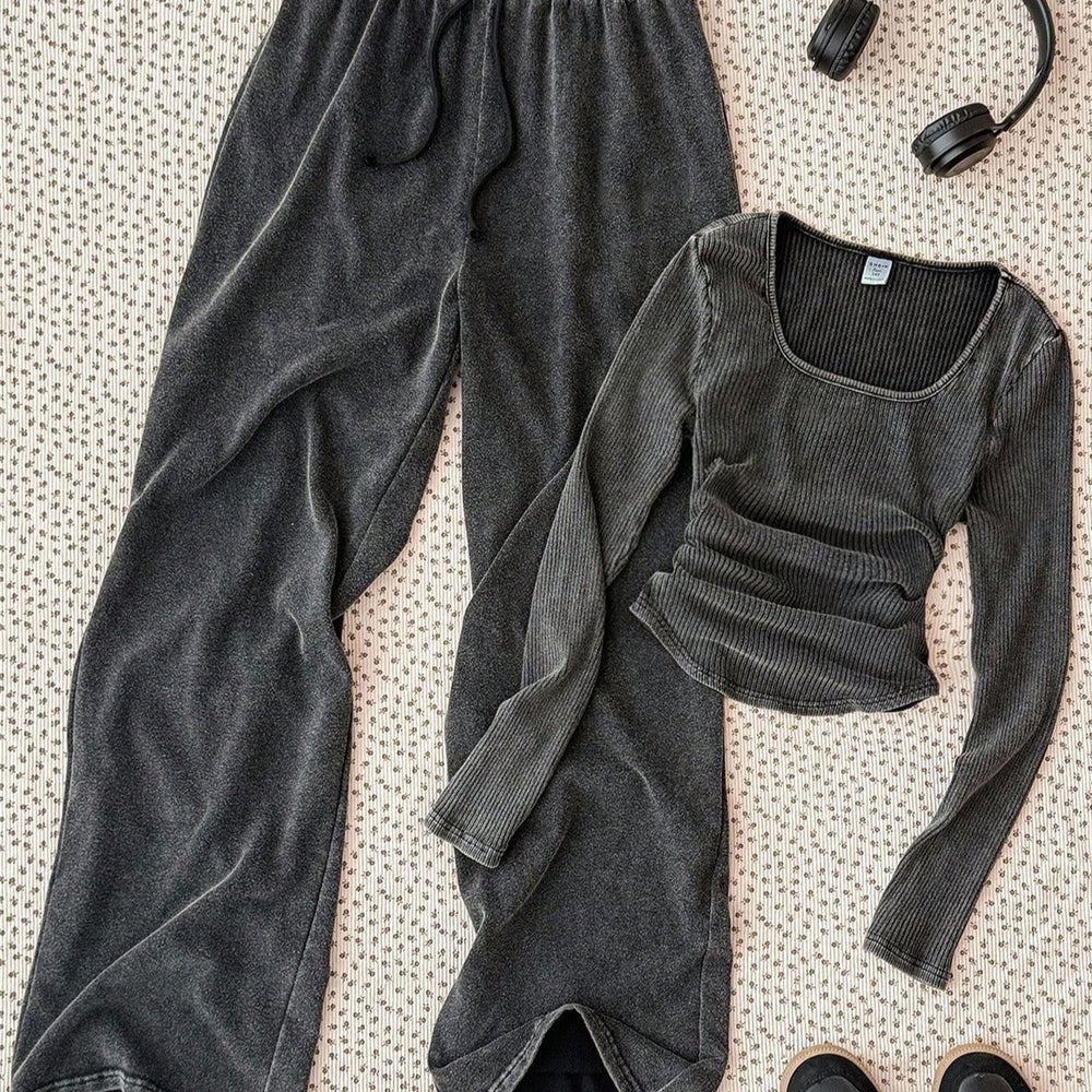 New korean style designer chic fashion casual set for women, spring/autumn collection, girls' set, long sleeve top and pants