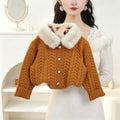 Girls' sweater set - new winter  collection: faux fur collar jacket & wool blend plaid skirt - trendy two-piece outfit