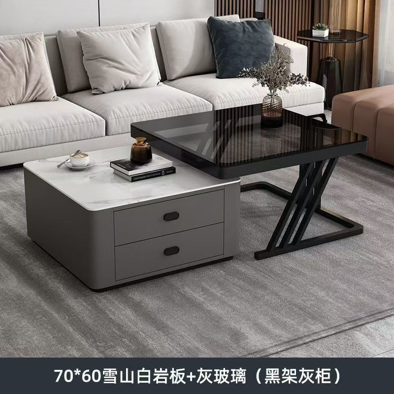Modern minimalist extendable coffee table, luxury home rock slab coffee table, minimalist small apartment square modular coffee table