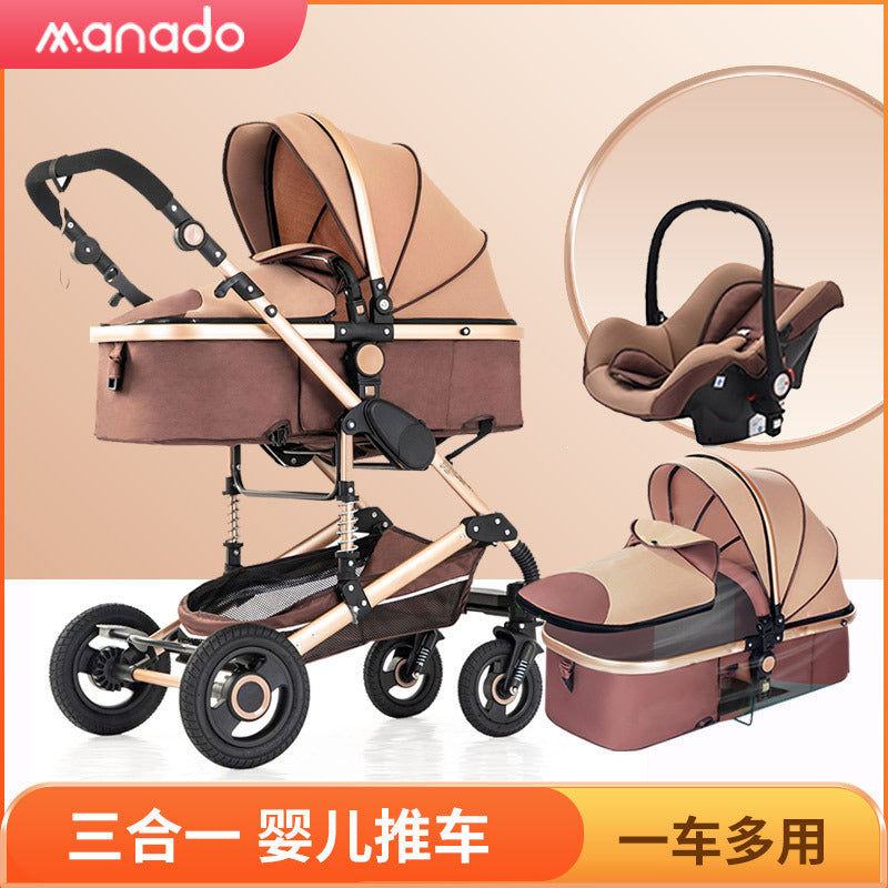 Baby stroller, 2-way high view, convertible (sitting/reclining), lightweight, foldable, shock-absorbing, newborn infant toddler pushchair