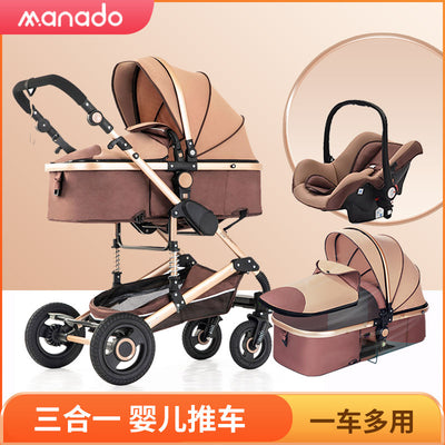 Baby stroller, 2-way high view, convertible (sitting/reclining), lightweight, foldable, shock-absorbing, newborn infant toddler pushchair