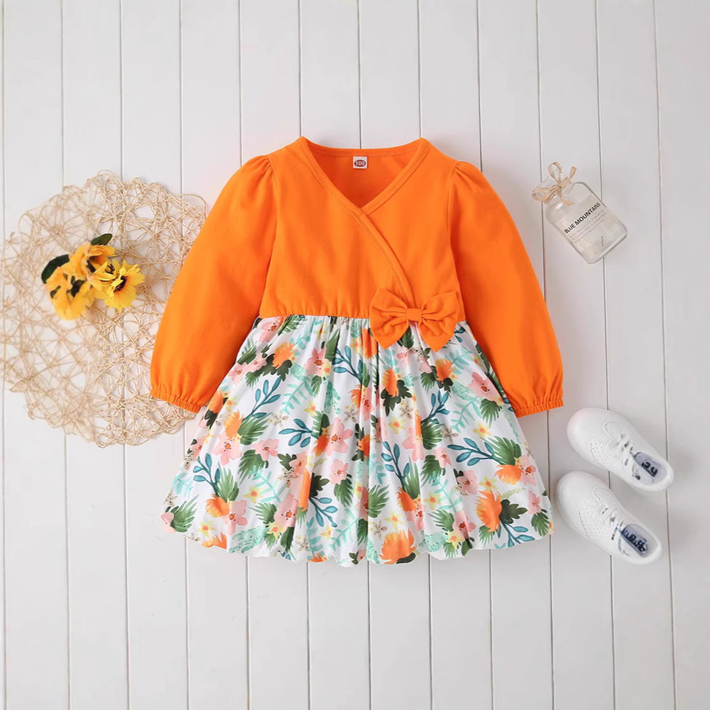 Children's long-sleeved floral bubble dress