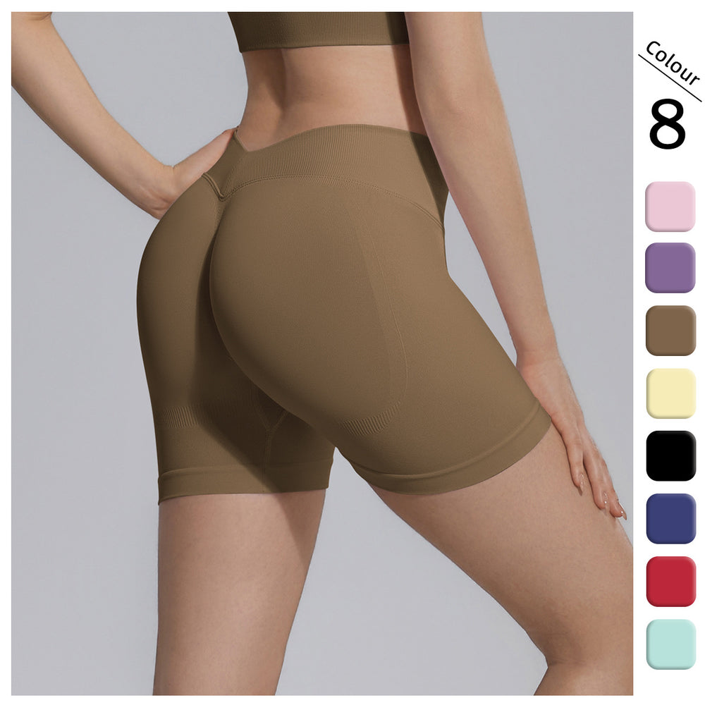 seamless knittingv waist peach hip lifting tight high waist yoga shorts sports running fitness three-quarter shorts