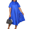 D3338 cross-border supply, export fashion, european and american clothing,  short-sleeved solid color a-line skirt, african shirt dress