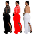 C7043 cross-border   independent station fashionfashion women's solid color hot diamond longdress new