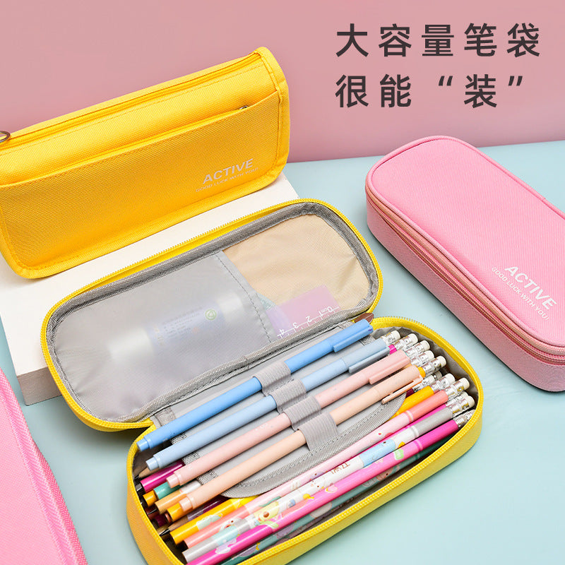 Personalized pencil bag custom simple children's canvas Korean version large-capacity pencil bag primary school students multi-functional double-layer stationery bag