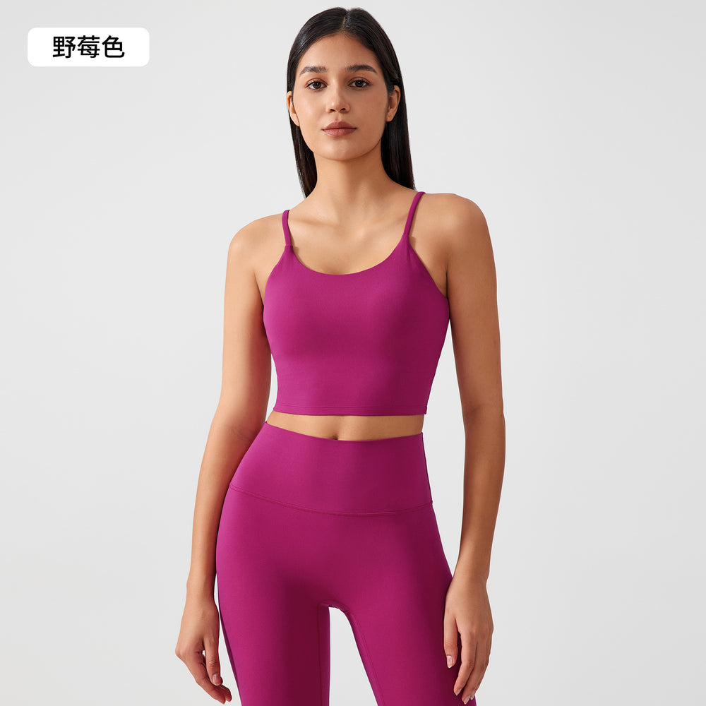 New women's sports tank top bra - built-in cup, shockproof, push-up, side boob coverage, beautiful back, fitness yoga bra ag002