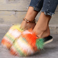 imitation fox fur slippers for women outwear2024fall and winternew arrivalcolor matchingheattech slippers flats toe-cap indoor slippers