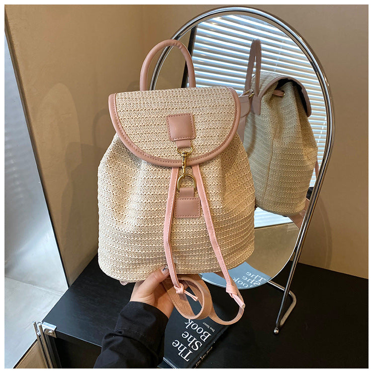 Cross-border woven straw bag women's large capacity 2025 new summer leisure backpack student schoolbag travel backpack
