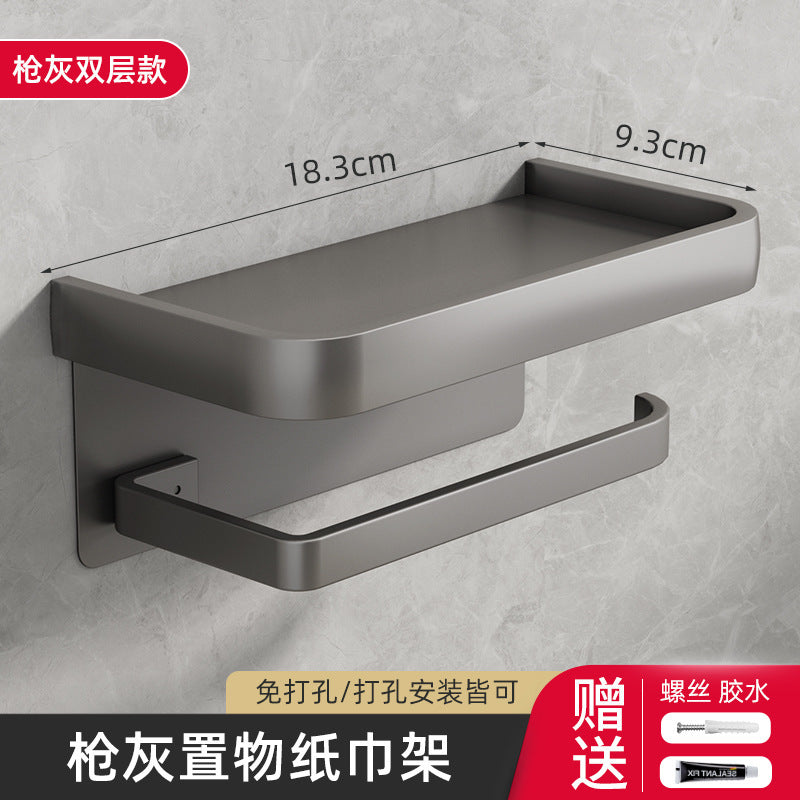 No punching black paper towel holder roll paper holder storage rack toilet bathroom tissue box mobile phone toilet paper holder roll paper