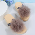2024 summer new korean style ostrich feather one-strap flat sandals slippers women's plus size
