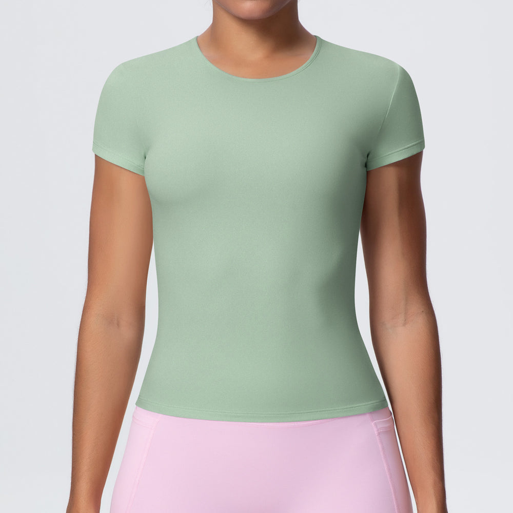 New arrivalcasual sports short-sleeved waist slimming look breathable yoga t-shirt running training naked fitness tops