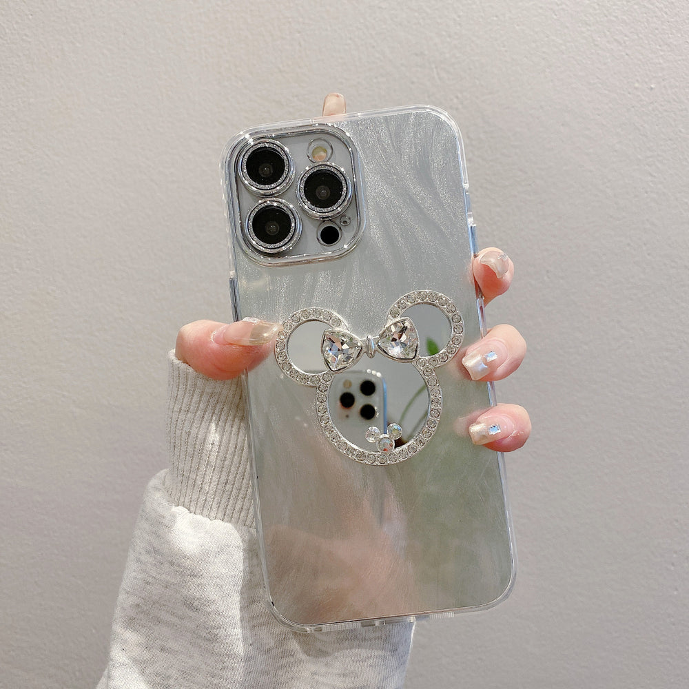Feather yarn shell suitable for apple 16pro mirror mickey mobile phone case iphone11 comes with lens film hard protective case