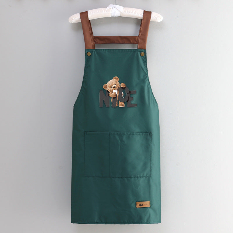 Apron waterproof oil-proof men's and women's kitchen cooking apron solid color casual strap big pocket restaurant work clothes plus