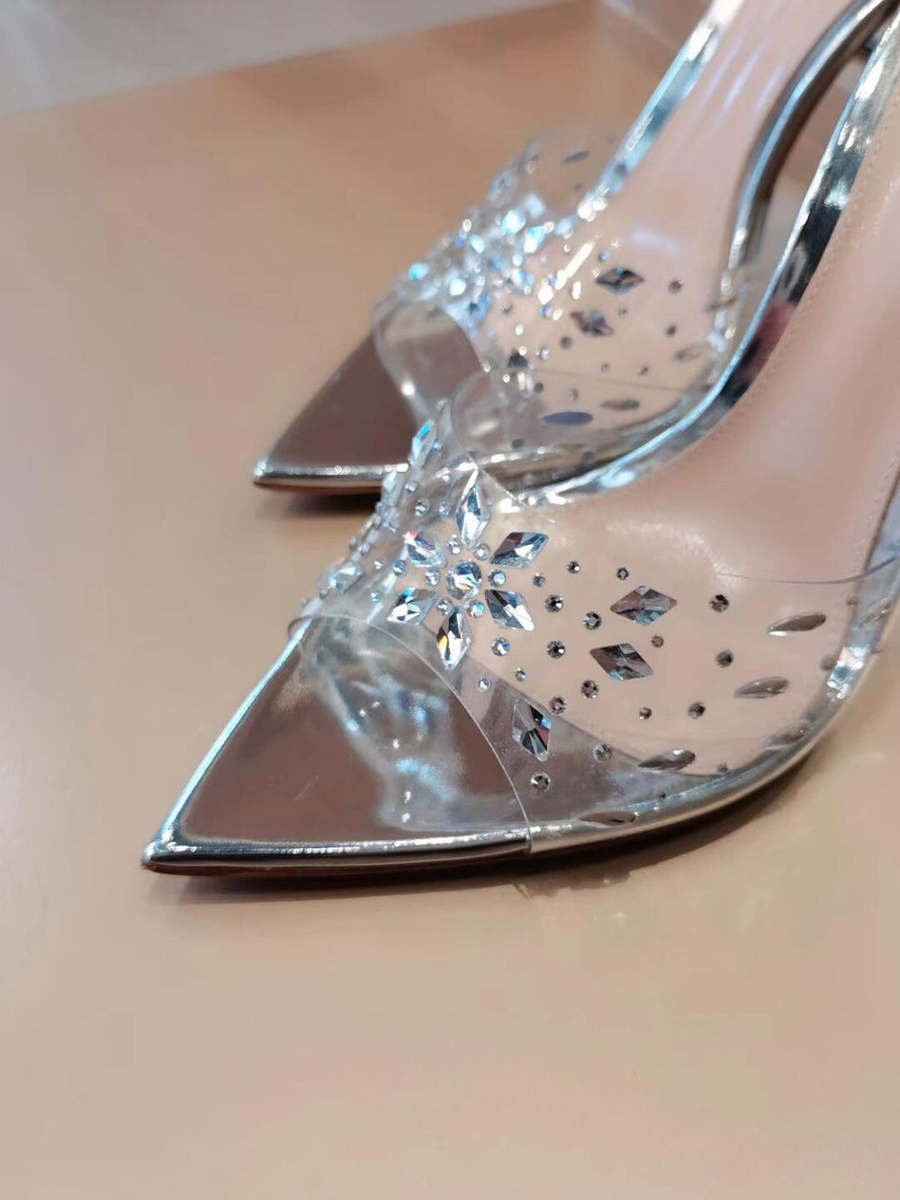 Xd huizhou 2026 autumn new snowflake rhinestone high heel slippers - european & american style, chic, versatile, silver pointed toe