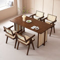 Japanese-style solid wood dining table, small apartment rattan woven table, minimalist rectangular b&b nordic dining table and chair set