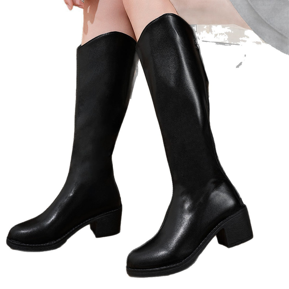Women's over-the-knee boots chunky heel  new winter collection - slimming, vintage v-cut, round toe fashion boots