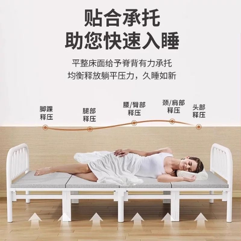 Foldable bed single bed portablefor home reinforced thickened iron frame dormitory double bed rental house simple small bed hard board