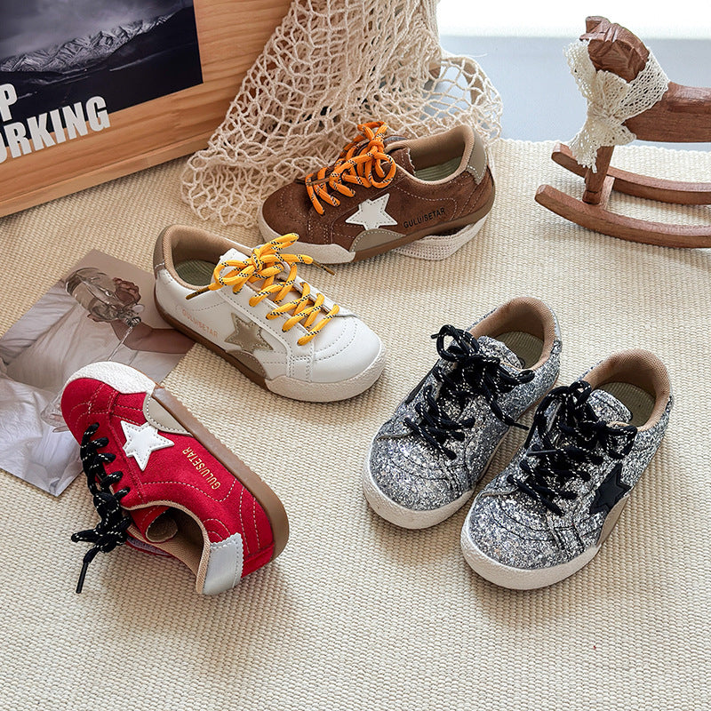 ins children's star board shoes 2025 spring and autumn new Korean version girls retro sports shoes boys flat baseplate shoes