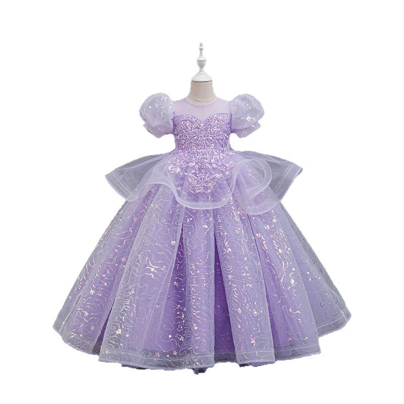 Girls' long mesh ball gown -  new collection - flower girl wedding dress, evening gown, elegant and graceful attire