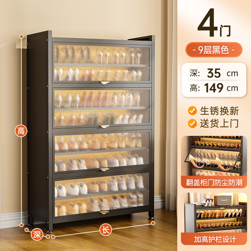 For home layered partition shoe cabinet steel door floor-standing multi-layer dust-proof shoe rack large capacity storage flip-door shoe cabinet