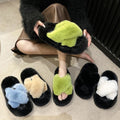 Versatile fuzzy slippers for women, thick-soled outdoor wear, new autumn/winter styles, trending online, platform sole, height-increasing, criss-cross cotton slippers