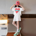 Girls' summer outfit set : stylish kids' active summer two-piece set for girls (short sleeve top & shorts) - perfect for mid-to-large children