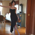 European and american  spring new sexy halter neck criss-cross back tie-up bodycon asymmetrical ruffle hem dress